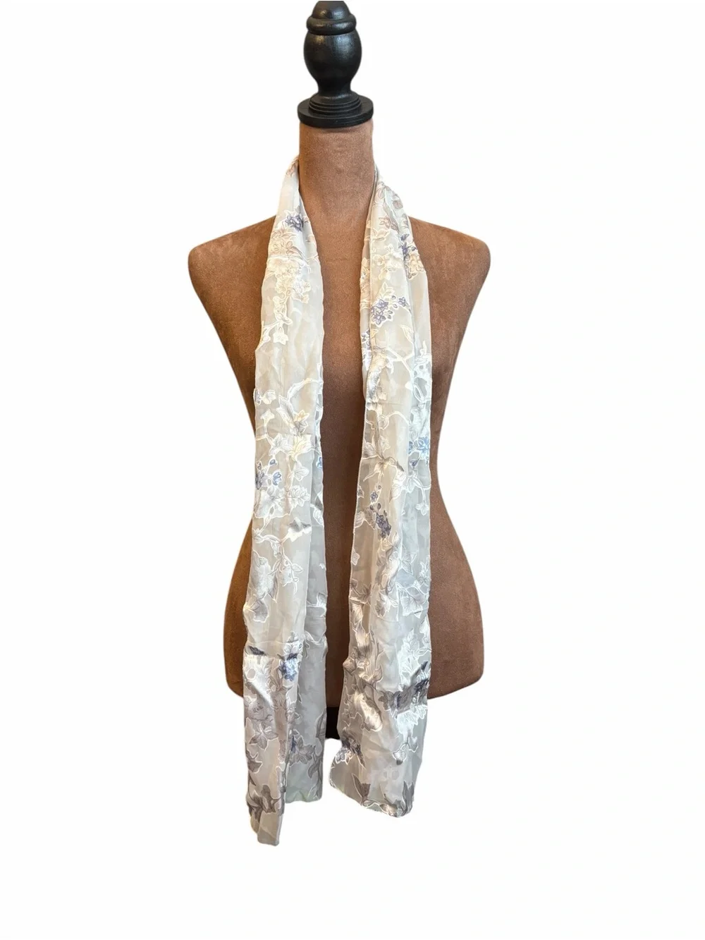 Vintage Laura di Laura Biagiotti‎ Italy Sheer Grey Blue Floral Silk Scarf 64”